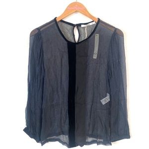 BGN Blue 100% Silk long-sleeve sheer Blouse, Size 36, NWT